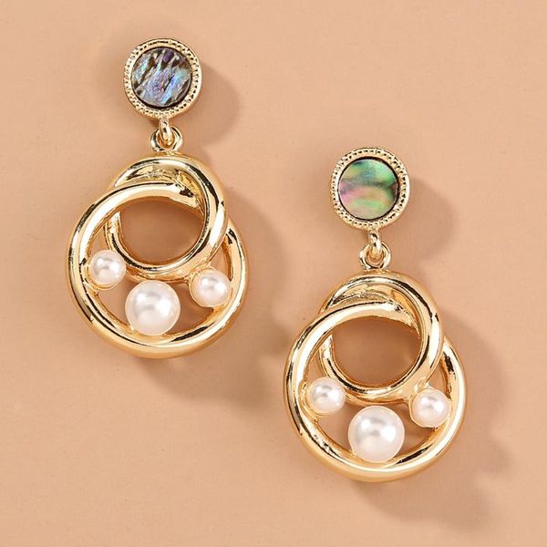 

dangle & chandelier juorest elegant circle drop earrings for women vintage multi round shell pearl trendy gold metal stud jewelry, Silver