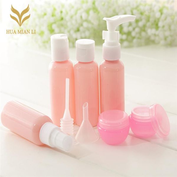 

8pcs/set portable travel refillable bottle set mini plastic face cream pot bottles with spoon empty makeup containers sub-bottle