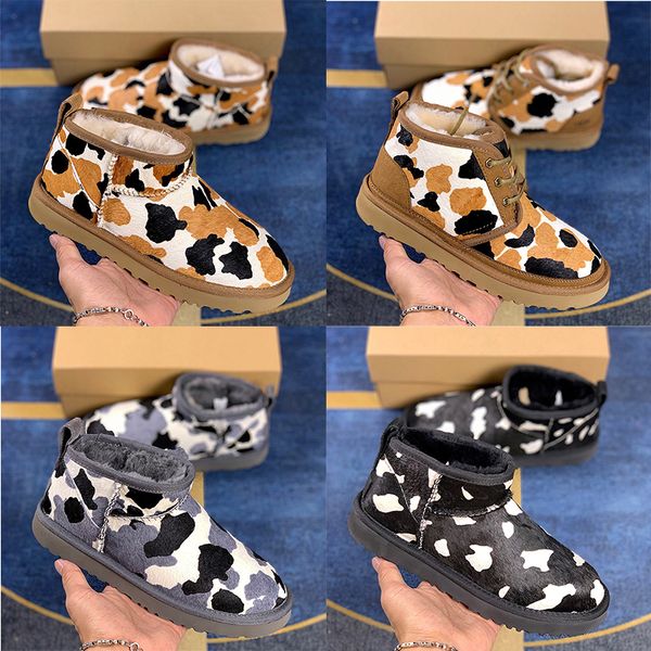 

2021 designer classic ultra snow boots lint women mini cow print ankle shoes black grey coffee australia kneel womens girls adding velvet ch