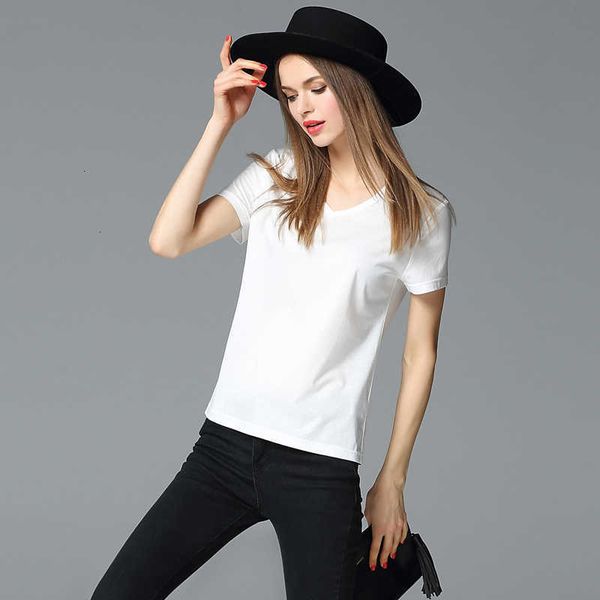 

women's t-shirt marca mulheres t-shirt do vero de manga curta slida t meninas camisa com decote em v camiseta branca senhora moda casu, White