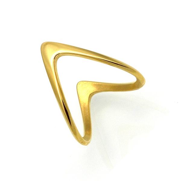 

cluster rings fashion jewelry v ring for women gold color stainless steel exquisite shiny polished double shape knuckle, Golden;silver