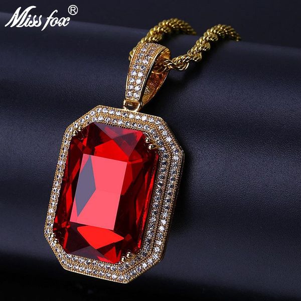 

hip hop square ruby vintage pendants aaa cubic zirconia gold necklace chain bridal wedding engagement jewelry no chain, Silver