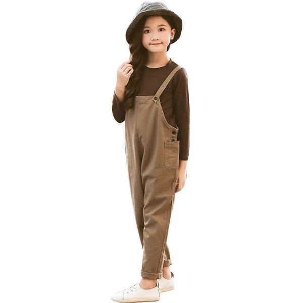 

girls clothes solid t shirt & jumpsuit clothing set loose overalls for autumn kid casual suits 210528, White