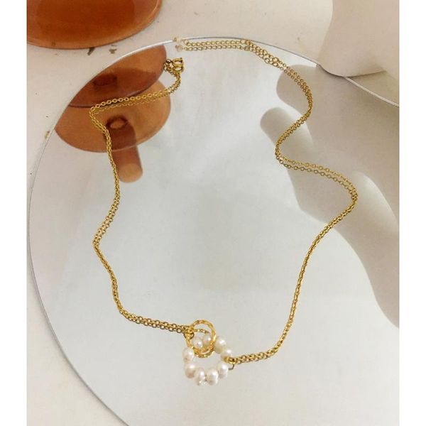 

pendant necklaces monlansher gold color thin chain chokers vintage natural pearl circle necklace minimalist trendy jewelry, Silver