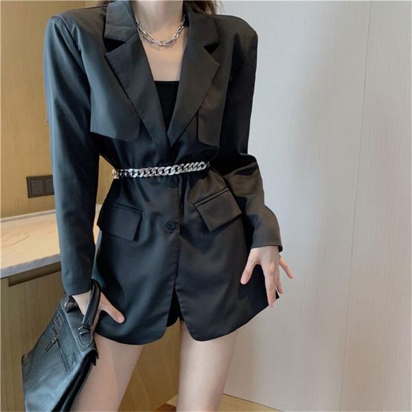 

women's suits & blazers hzirip office lady elegant plus size ol jackets fashion high street korean 2021 loose slim solid vintage coats, White;black