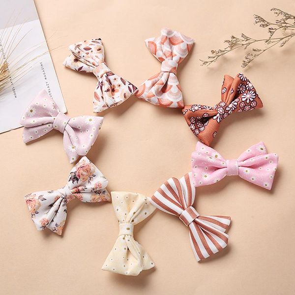 

hair accessories baby hairclip vintage girls clip floral printed bows infant hairpins cotton children toddler barrettes, Slivery;white
