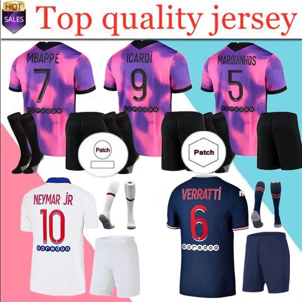 

men kids kit 20 21 verratti 4th soccer jersey mbappe 2020 2021 marquinhos kimpembe di maria kean football shirt maillot de foot, Black