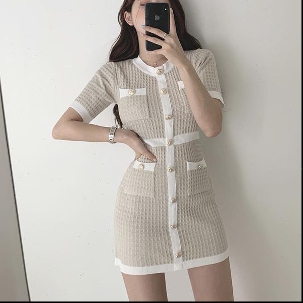 

button knitted dress bodycon mini vestido curto korean summer party black moda feminina ropa mujer 2021 robes, Black;gray