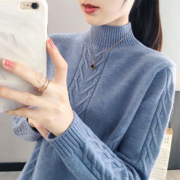 

semi turtleneck sweater with loose for women, White;black