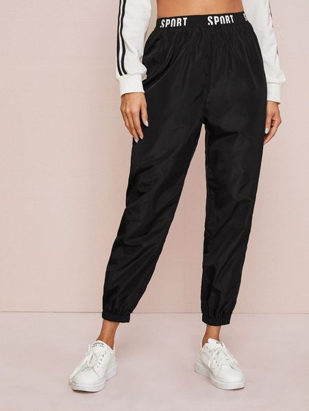 

lettering waistband windbreaker pants n02f#, Black;white