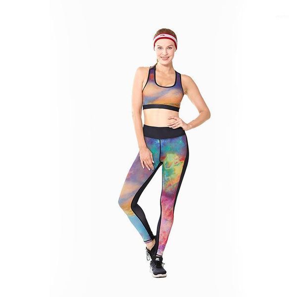 

yoga outfit tie dye print 2 pieces set summer tracksuit running fitness workout gym women sports clothing suit pants leggings