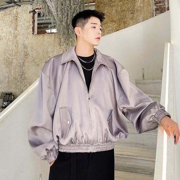 

men's jackets male outerwear jacket for men women oversize loose casual vintage fashion short couple wide shoulder satin coat, Black;brown