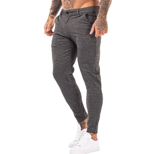 

gingtto men chinos trousers skinny super stretch chino pants slim fit mens casual pant plaid elastic waist london fashion zm394 210715, Black