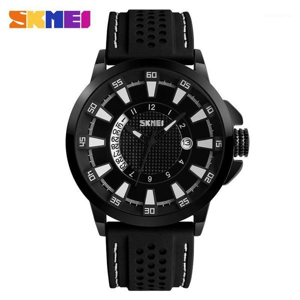 

wristwatches skmei 9152 men fashion quartz watch 30m waterproof full calendar silicone strap sport wistwatches relogio masculino, Slivery;brown