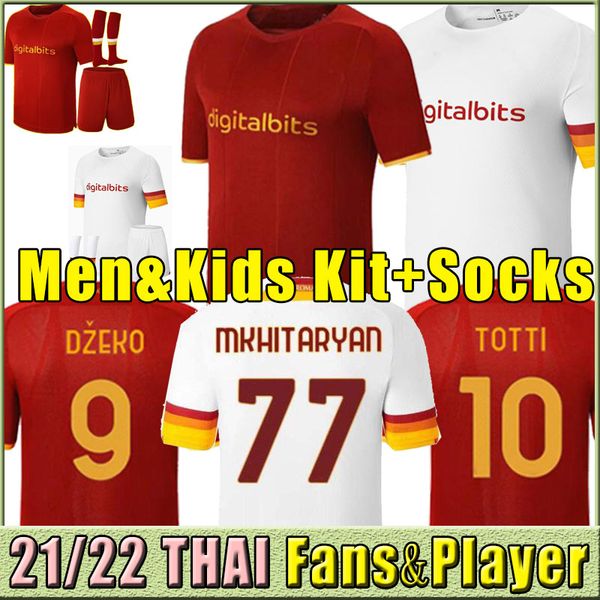 

21-22 romas thailand soccer jersey zaniolo dzeko pastore totti kluivert kolarov 2021 2022 football shirt full set men + kids kit uniforms ma, Black;yellow