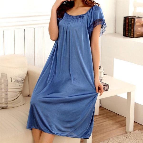 

women's sleepwear ladies homewear evening lace patchwork long nightdress casual comfortable, Black;red