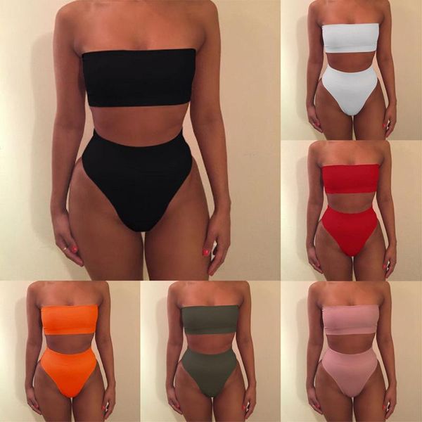 

women's swimwear 2pcs womens bathing split swimsuit strap bikini suit solid, White;black