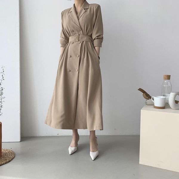 

women's trench coats elegant women coat autumn double breated oversize long lady streetwear korean outwear runway windbreaker, Tan;black
