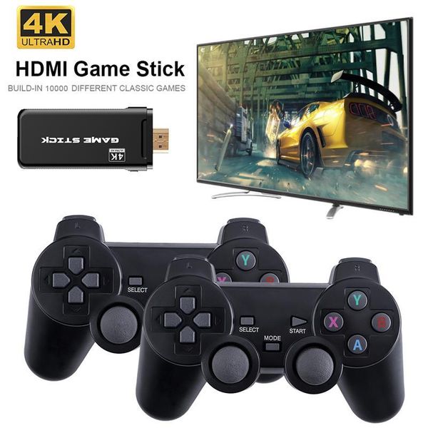 

portable game players 2.4g wireless controller handle console hd 4k tv video 64g built-in 5200 games with tf card gift