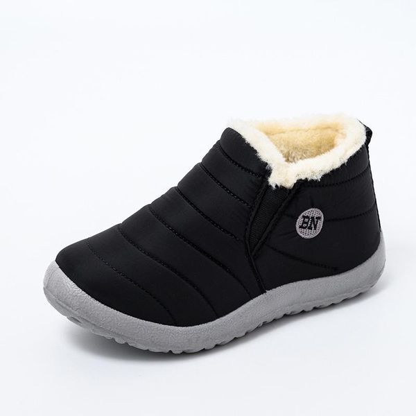 

boots snow women shoes warm plush fur ankle winter female slip on flat casual waterproof ultralight footwear, Black
