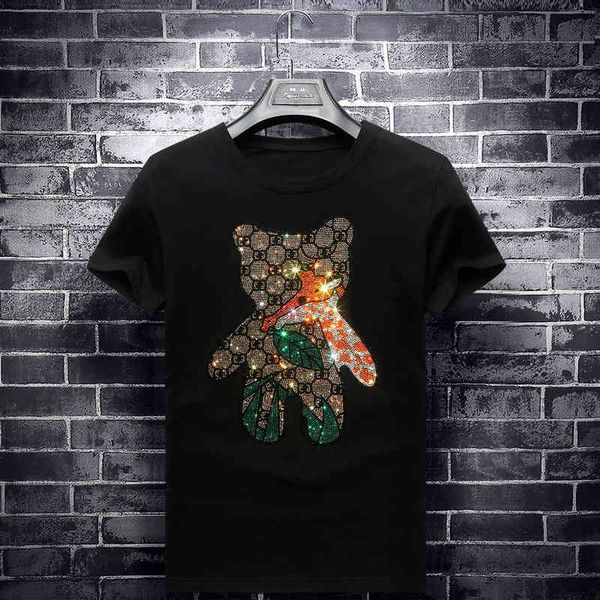 

fashion t shirt trendy short sleeve men's summer drill modal cartoon thin large, White;black