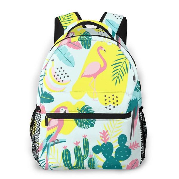

backpack women fashion male travel mens bag large lapshopping parrot cactuses and exotic leaves