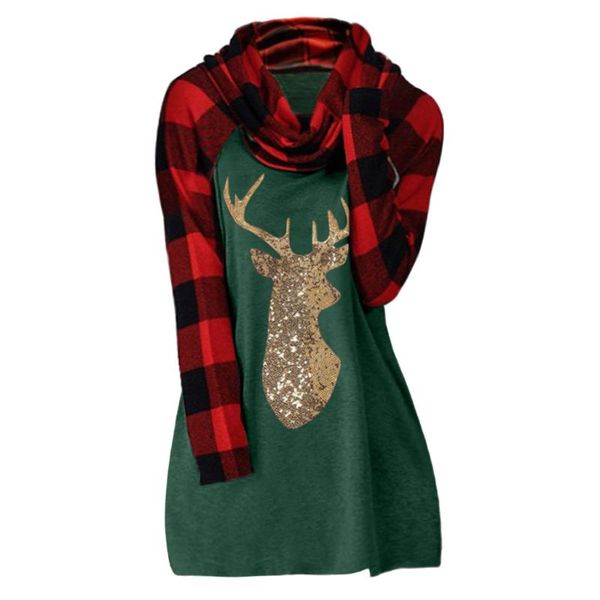 

women's blouses & shirts women blouse christmas deer turtleneck plaid shirt long sleeve patchwork pullover casual female blusas mujer, White