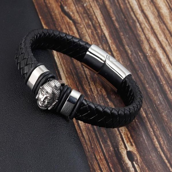 

bangle classic religious style fashion men's leather amulet bracelet, Black