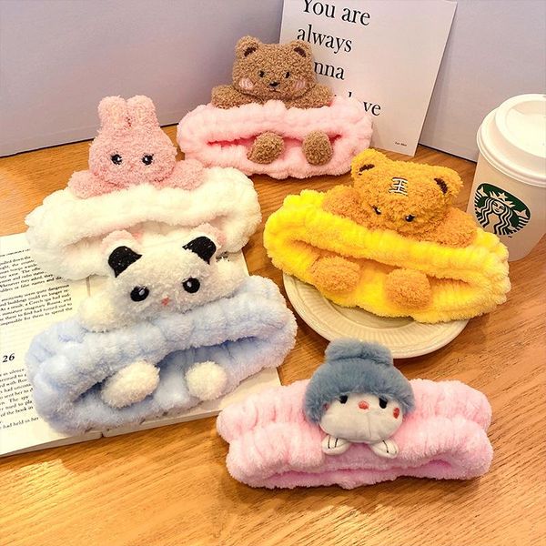 

hair accessories cartoon animal headband wash face coral fleece hairband winter band decoration selfie lovely, Slivery;white