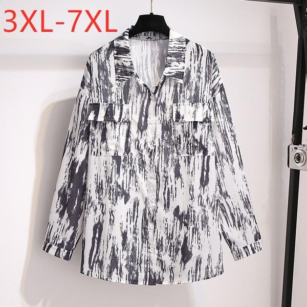 

plus size t-shirt for women 2021 ladies spring autumn large long sleeve loose pocket print chiffon shirt 3xl 4xl 5xl 6xl 7xl, Black
