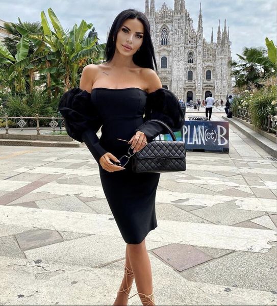 

2021 new women winter off shoulder mesh black bodycon bandage designer fashion elegant evening party vestido z847, Black;gray