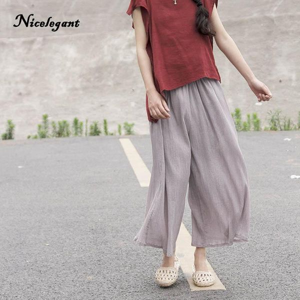 

women's pants & capris gauze women thin soft comfortably breathable 2021 summer cotton linen casual elegant ankle-length, Black;white