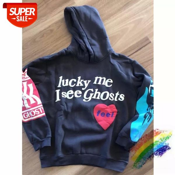 

plus velvet kanye west hoodie lucky me i see ghosts men women sunday service cpfm.xyz kids see ghosts sweatshirts pullover #9v48, Black