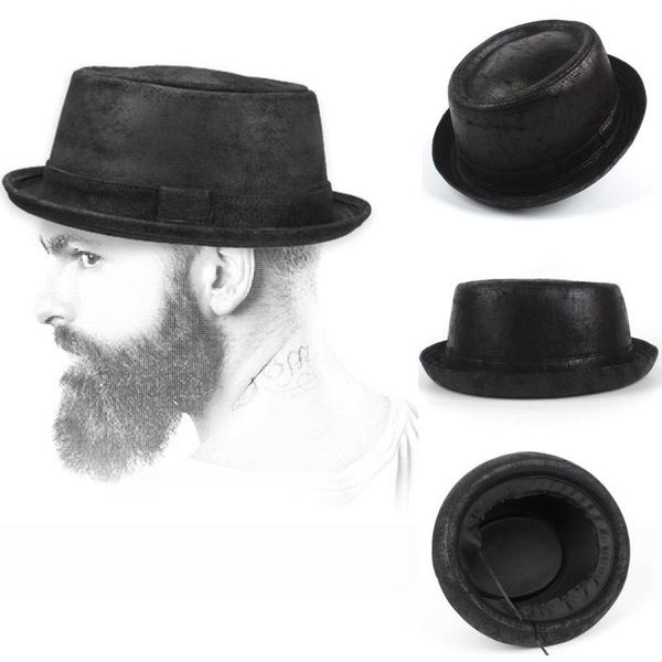 

wide brim hats men fedora hat fashion leather gentleman flat pork pie for dad bowler jazz sun big 4size s m  xl, Blue;gray