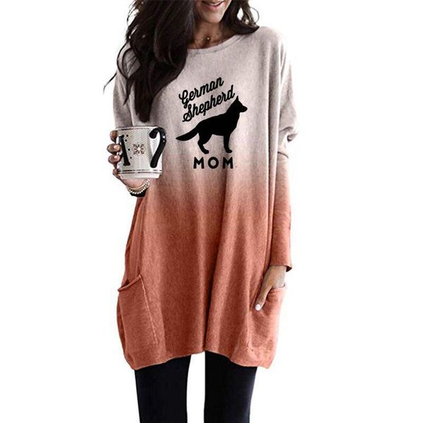

women's hoodies & sweatshirts german shepherd mom letter print gradient long for female femmes gift women plus size pocket sleeve, Black