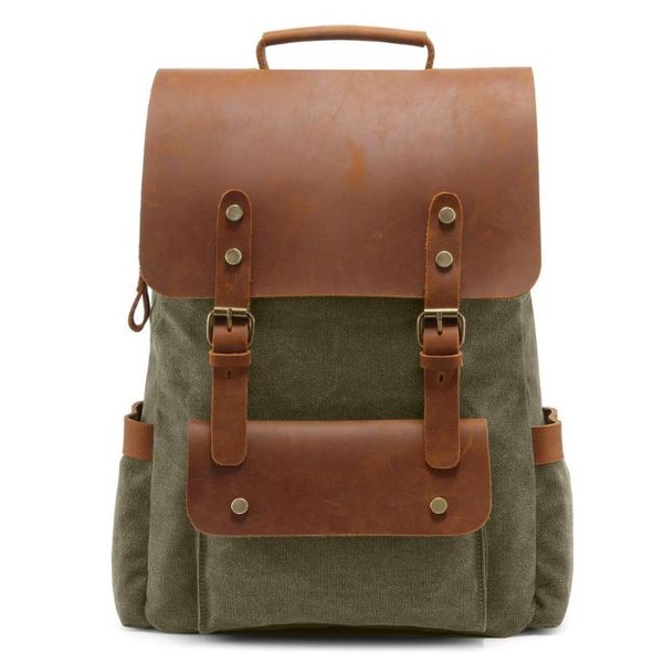 

backpack multifunction fashion men vintage canvas leather school bag large green army neutral
