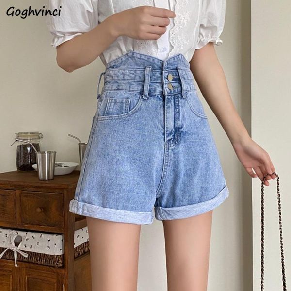 

women's shorts women light blue design high waist crimping novelty chic denim all-match elasticity leisure simple streetwear ins, White;black