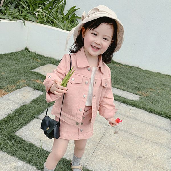 

baby girl pink clothes set cotton infant toddler girls jean jacket+denim skirt 2pcs spring fall long sleeve clothing sets outfit, White