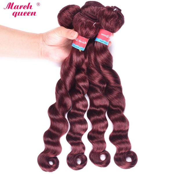 

human hair bulks marchqueen 100% bundles loose deep wave weave 4 bundle #99j color non-remy double weft 10"-24", Black
