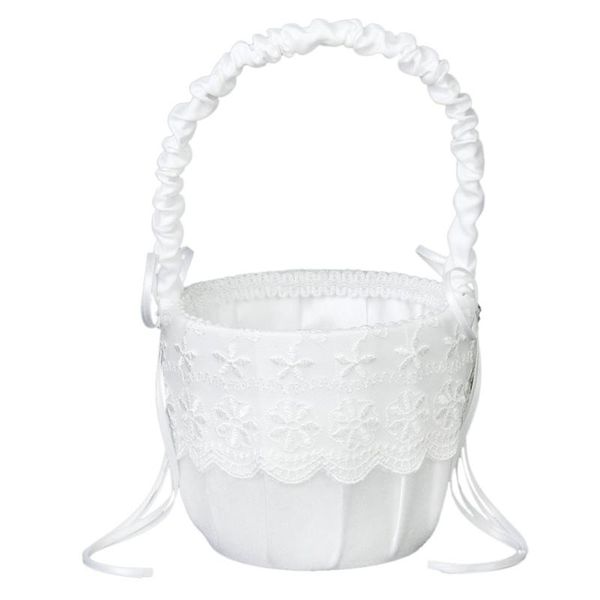 

decorative flowers & wreaths satin lace embellished wedding flower girl basket---white
