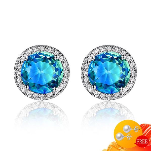 

stud trendy earrings 925 silver jewelry 10*10mm round sapphire zircon gemstone accessories for women wedding party gift, Golden;silver