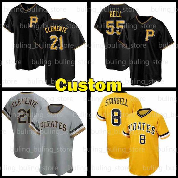 

pittsburgh custom pirates jersey 21 roberto clemente 8 willie stargell 55 josh bell 6 starling marte 5 josh harrison 2021 baseball jerseys, Blue;black