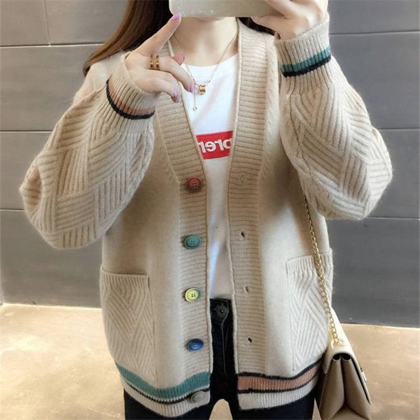 

women's sweaters korean fashion long sleeve slices with low-cut women's knitted sweater spring autumn 6 large pocket cardigan yee, White;black