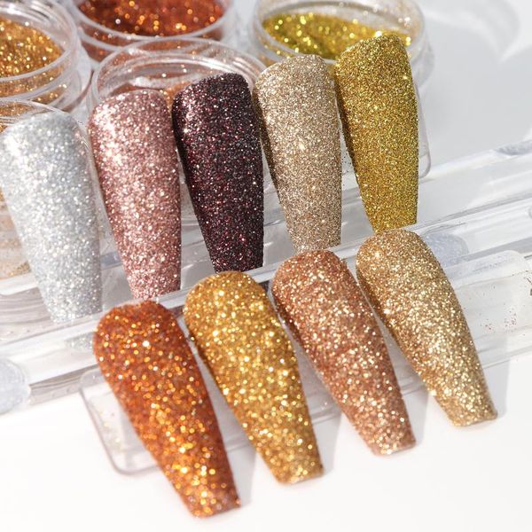 

nail glitter 6 colors dazzling art powder sparkling chrome pigment for manicure shiny gold silver fine nails decorations, Silver;gold