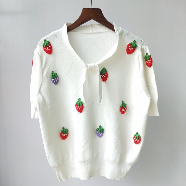 

59% off factory outlet store summer stereo strawberry pattern short sleeve knitted for women, White;black