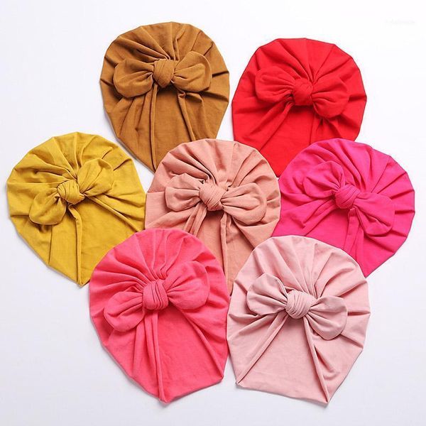 

cute baby bonnet hat bows solid color kids girl boy spring autumn turban soft knot children toddler beanie cap caps & hats11, Yellow