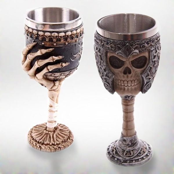 Schädel-Ritter-Helm-Becher, 3D-Schädelkopf-Bierkrug, personalisierter Totenkopf-Geistbecher aus Edelstahl, Halloween-Party-Bar-Trinkbecher cYL0165