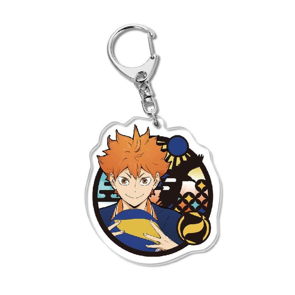 

haikyuu volleyball boy key chain women anime key ring cute cartoon acrylic keychains pendant shoyo hinata key holder chaveiros, Slivery;golden