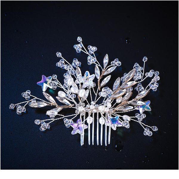 

trendy star crystal rhinestone wedding hair combs hair accessories for bridal headpiece hair ornaments women qylyvs, Silver