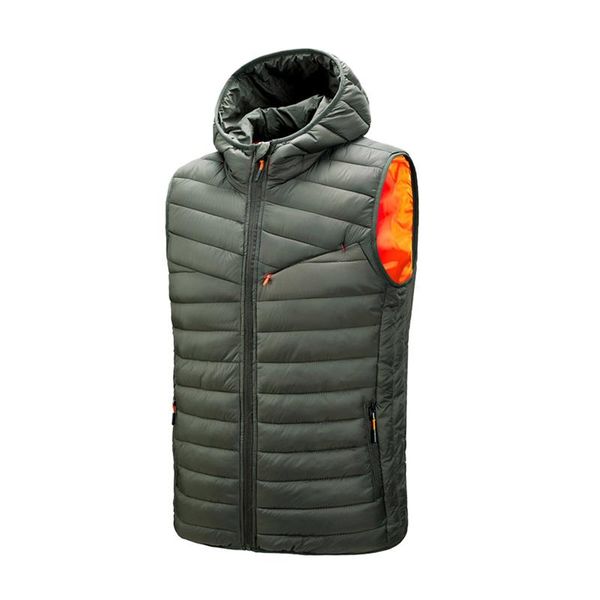 

men's vests men warm vest winter windproof solid color sleeveless zip cardigan hooded with pocket thicken waistcoat, Black;white